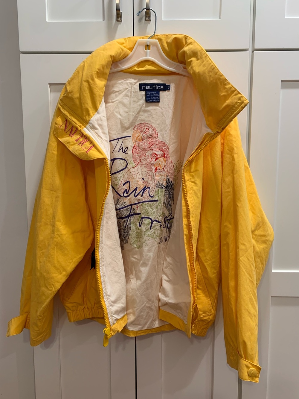 VTG Nautica Windbreaker Jacket Bright Yellow Rain Forest Size M Parrot 90s Rare